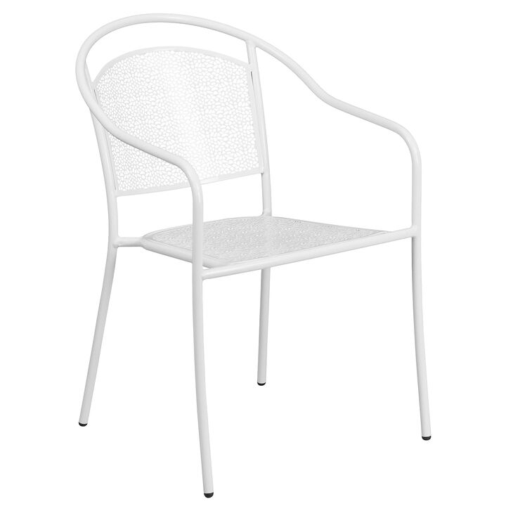 Flash Furniture Commercial Grade White Indoor-Outdoor Steel Patio Arm Chair with Round Back