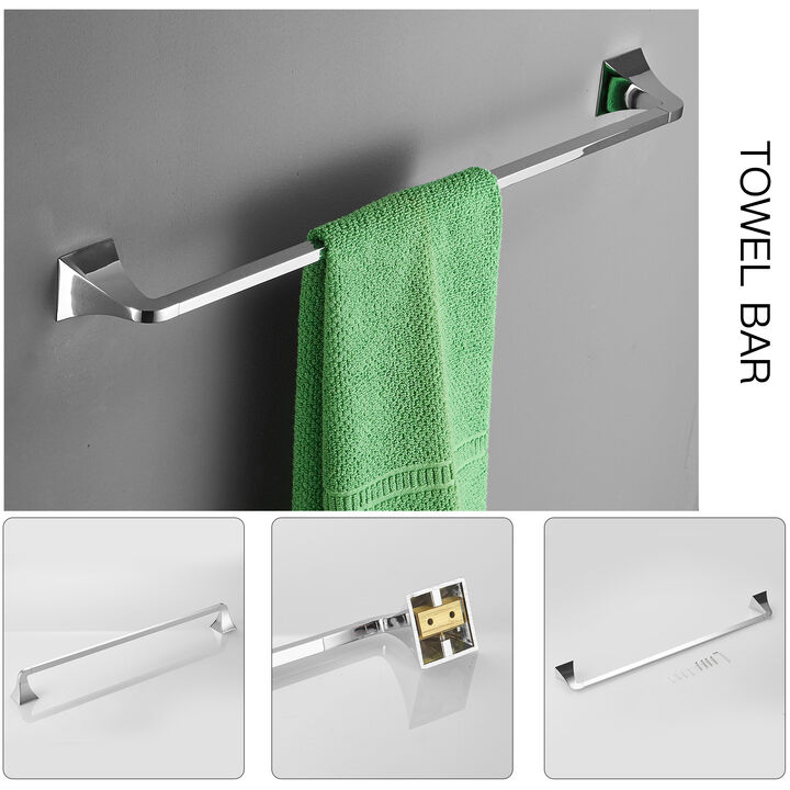 4-Piece Bath Hardware Set with Towel Ring Toilet Paper Holder Towel Hook and 24 in. Towel Bar in Polished Chrome