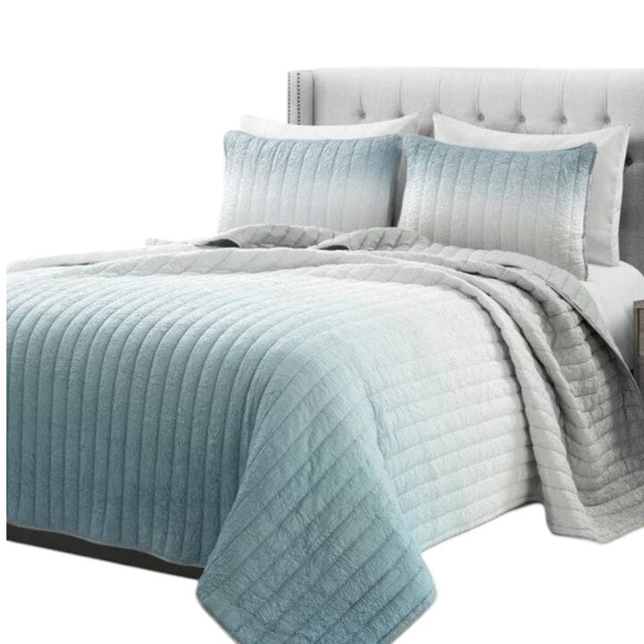 Hivvago Aqua Blue and Grey Lightweight Polyester Fabric Quilt Set