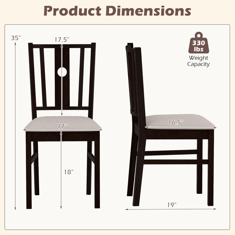 Set of 2 Rubber Wood Dining Chairs with Padded Fabric Seat for Kitchen and Home-Coffee image number 2