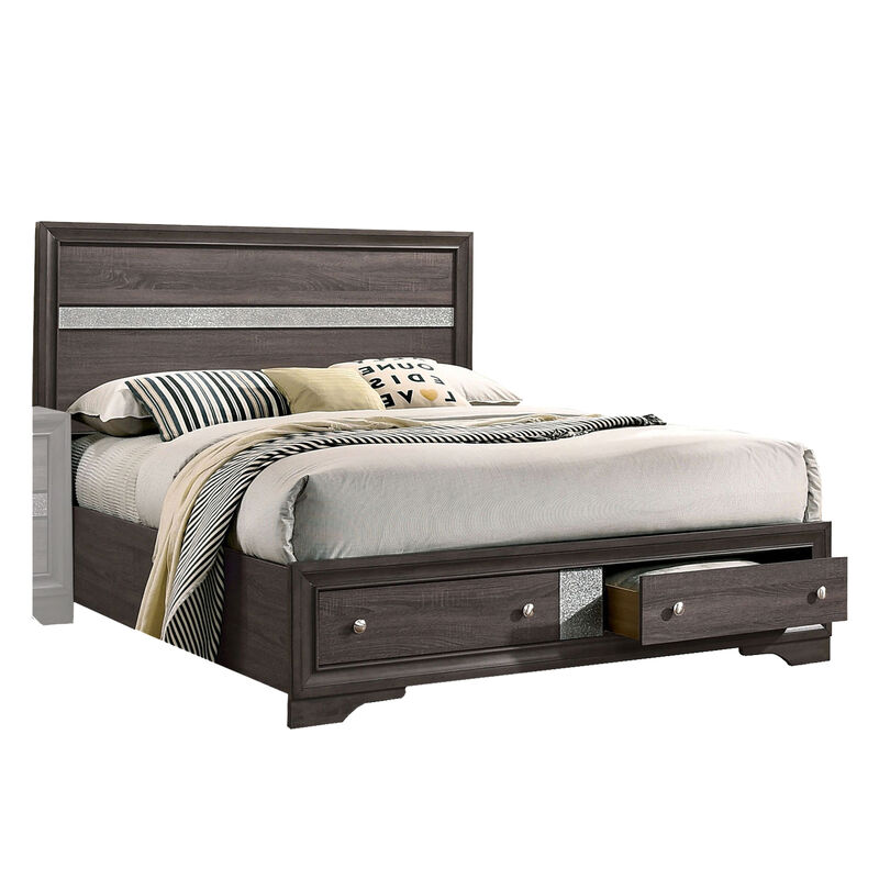 Isy Four Piece King Size Bedroom Set, Silver Accent Knobs, Contemporary Gray - Benzara