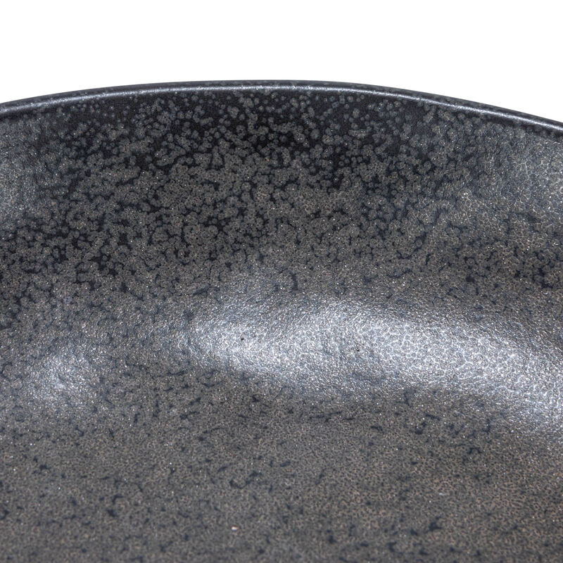 Stoneware Bowl with Handle and Base, Black Reactive Glaze image number 7