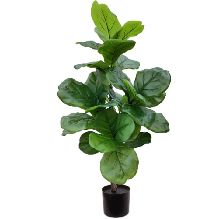 Artificial Silk Fiddle Leaf Ficus Tree in Pot 40" - Lifelike Indoor/Outdoor Plant Decor, Low-Maintenance Greenery, Perfect for Home & Office, Realistic & Easy-to-Clean Design