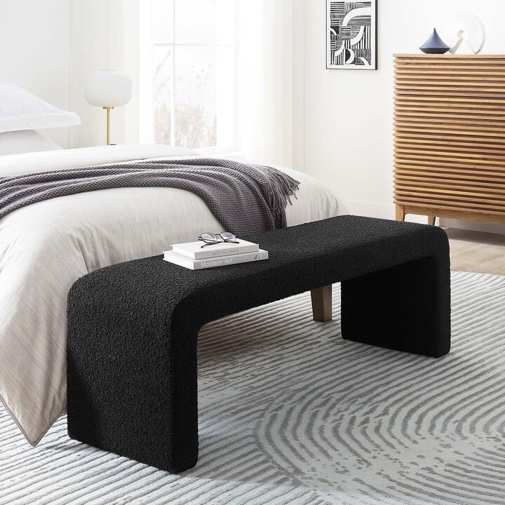 Modway EEI-6736-BLK Simba Boucle Fabric Waterfall Long Bench, Black