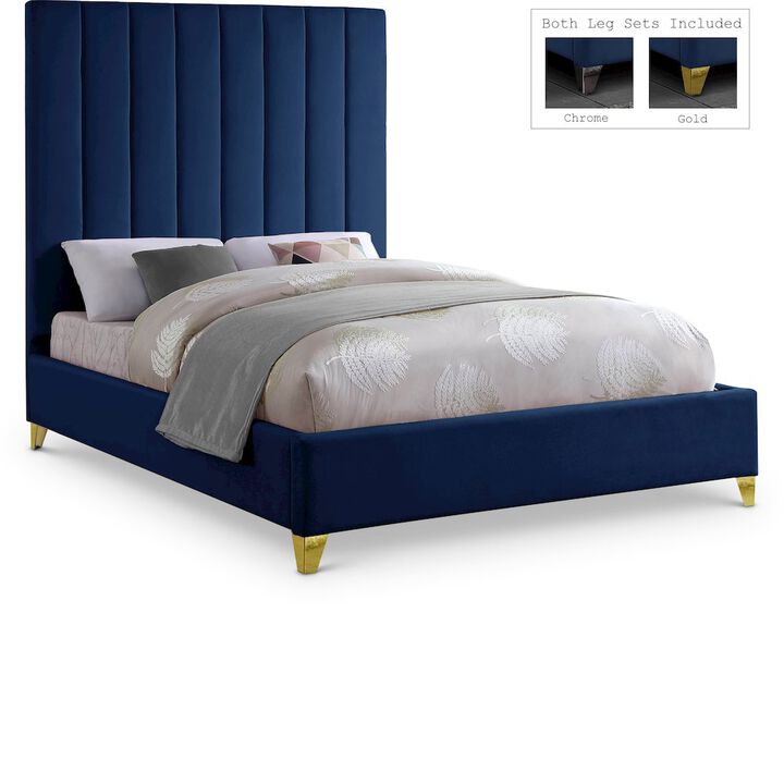 Meridian Furniture Via Navy Velvet Queen Bed