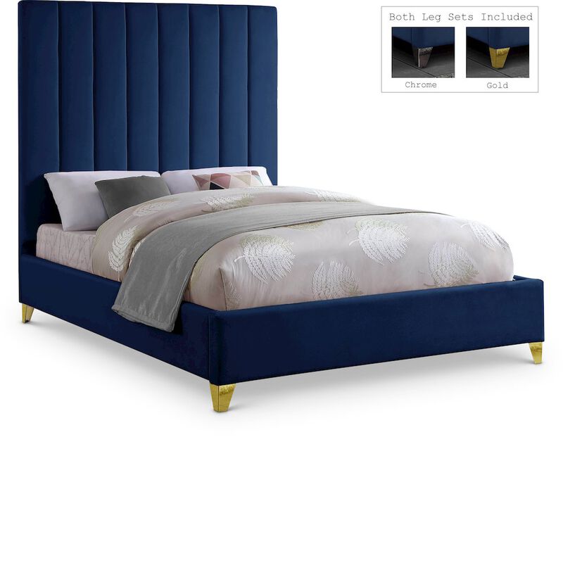Meridian Furniture Via Navy Velvet Queen Bed