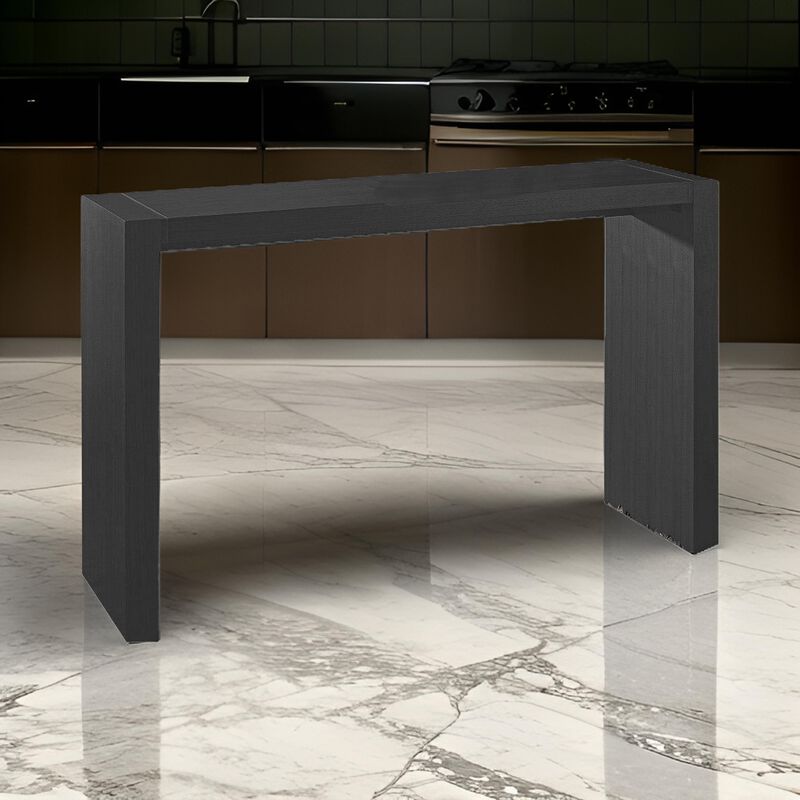 Loen 60 Inch Long Bar Height Table, Rectangular Panel Base Brown Oak Veneer