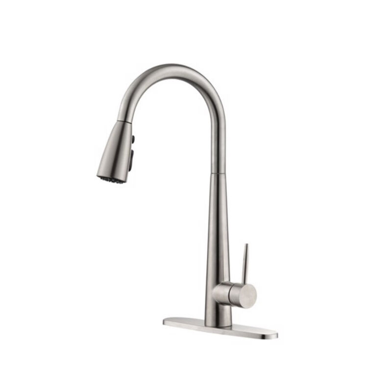 Modern Kitchen Faucet, Brushed Nickel, Pull-Down Sprayer, High Arc, Single Handle