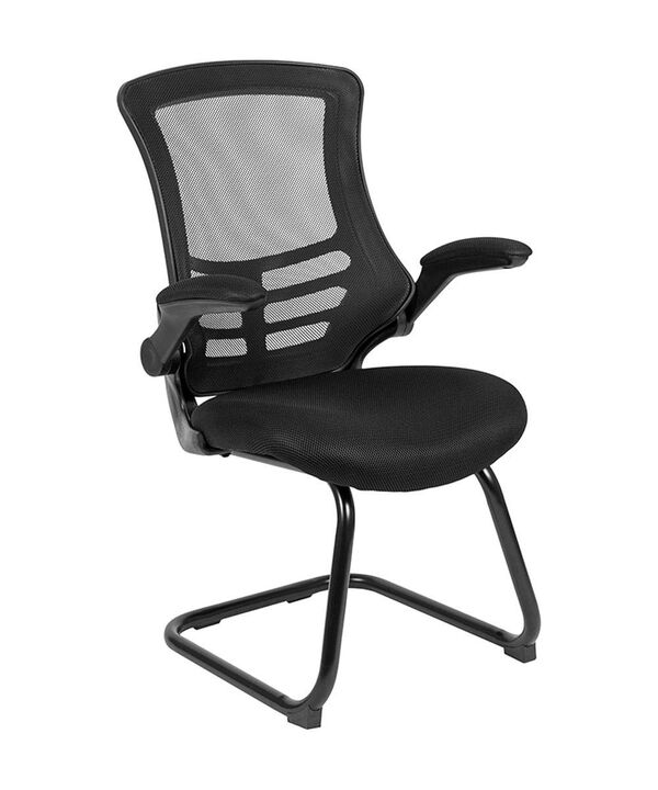 Flash Furniture Kelista Black Mesh Sled Base Side Reception Chair with Flip-Up Arms