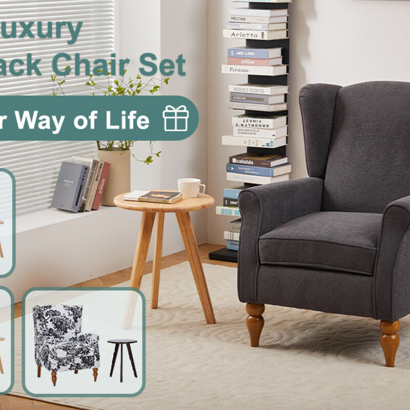 GOODSILO Vintage Luxury Wingback Armchair and Coffee Table Set for Living Room Relaxation and Style Enhancement image number 7