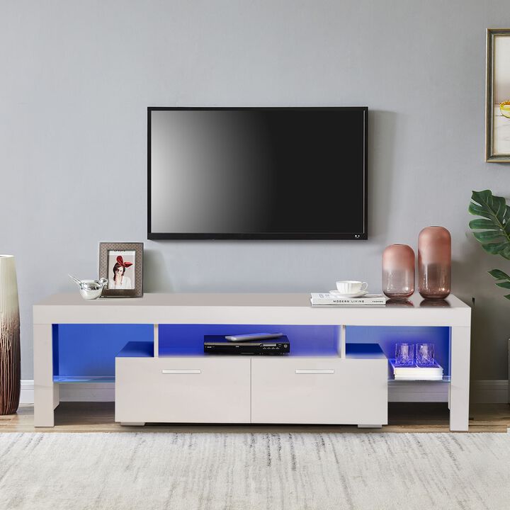 Hivvago Easy Assembly High Glossy Front TV Stand with Storage Drawers and LED Light