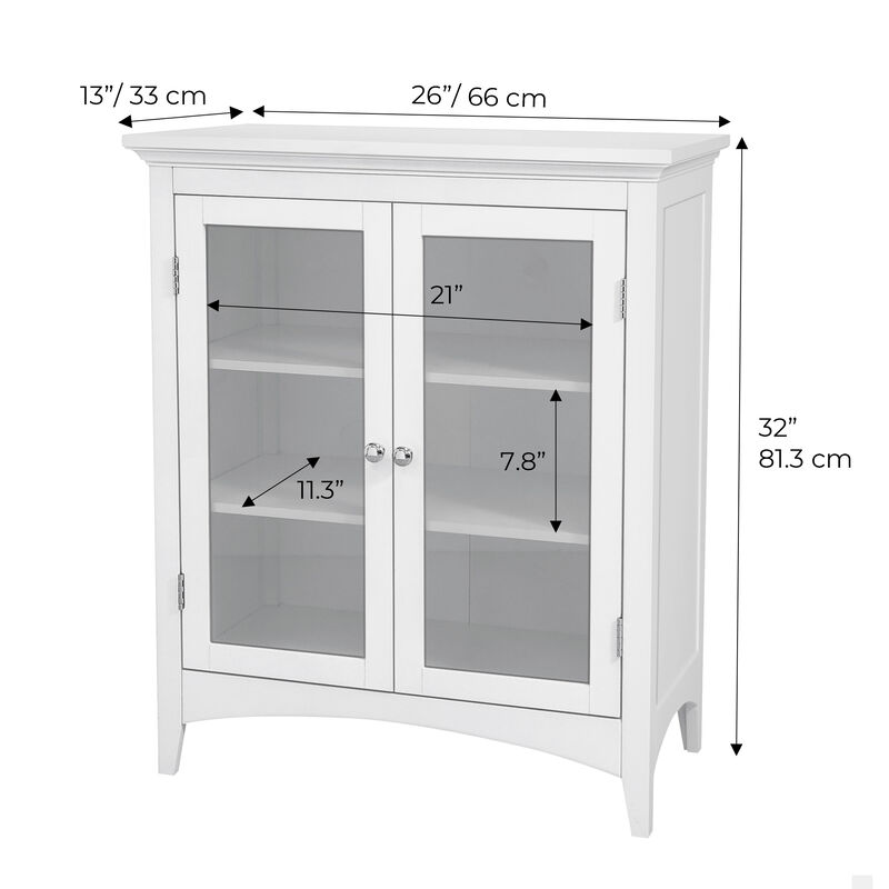 Teamson Home Madison Wooden Floor Cabinet with 2 Glass Doors, White
