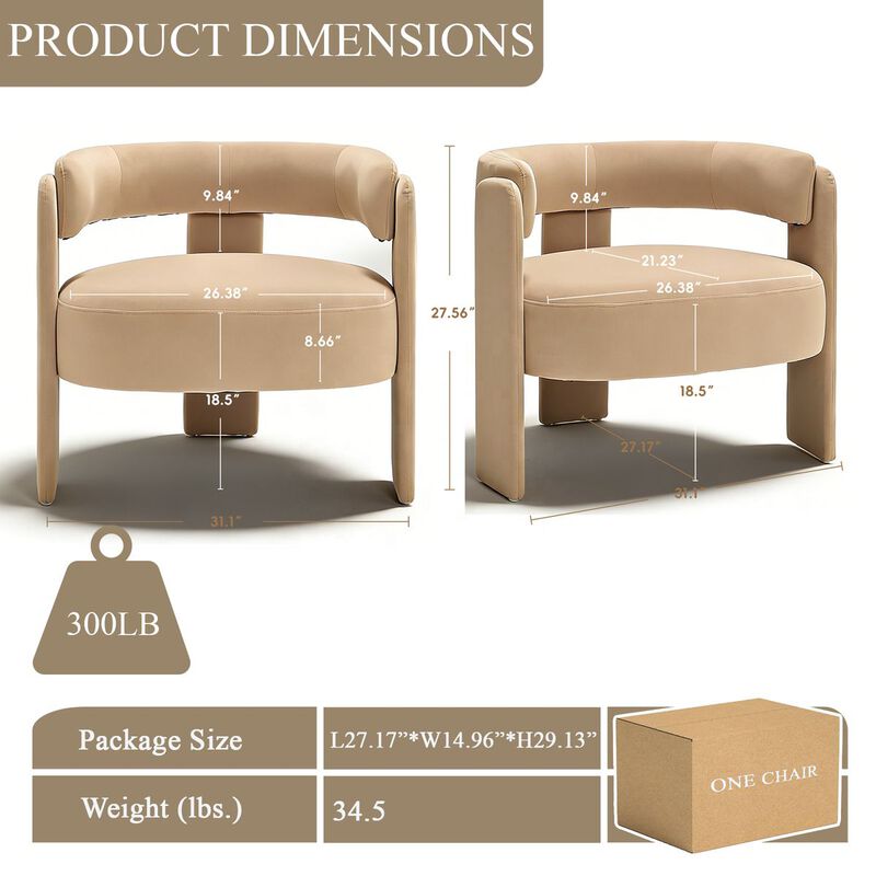 Envelor Modern Velvet Wingback Accent Armchair image number 6