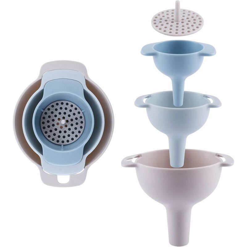 Pack of 3 Kitchen Funnel Set with Detachable Strainer image number 0