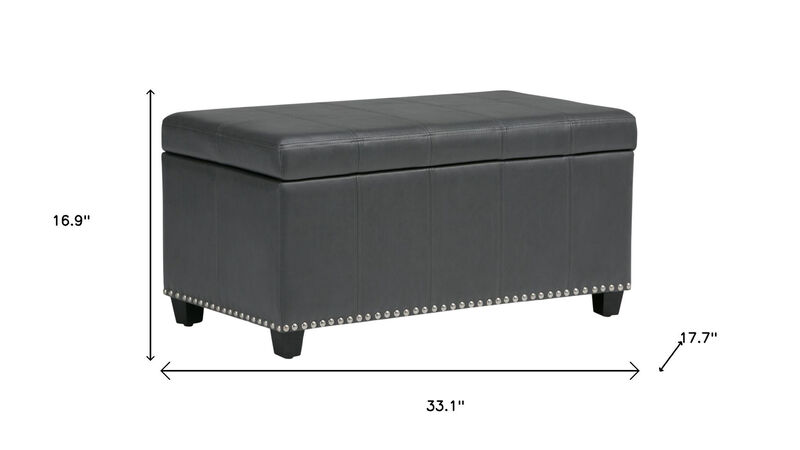 HomeRoots 33" Brown and Espresso Faux Leather and Solid Wood Upholstered Storage Bench With Flip Top image number 4