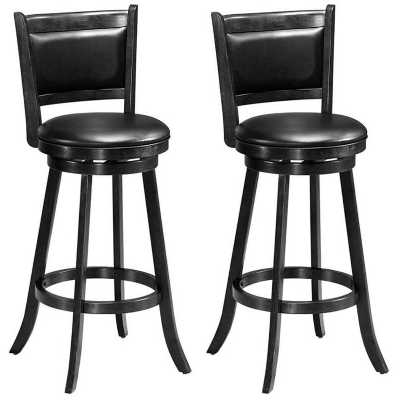 Hivvago Set of 2 29 Inch Swivel Bar Height Stool Wood Dining Chair Barstool