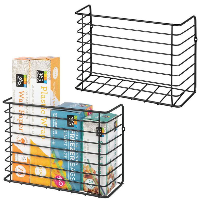 mDesign Steel Wire Wall Mount Kitchen Storage Organizer Basket, 2 Pack, Black image number 3