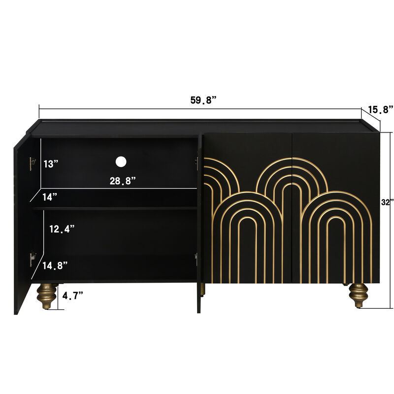 Merax Modern Fluted Sideboard Buffet Storage Cabinet