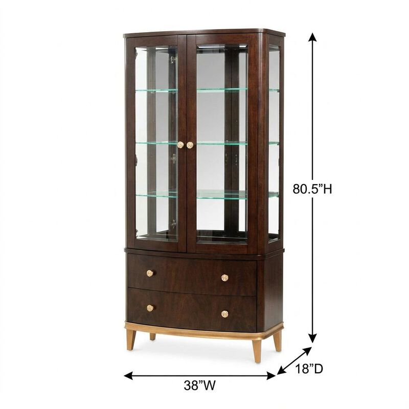 Michael Amini Camellia Field Display Cabinet - Warm Pecan