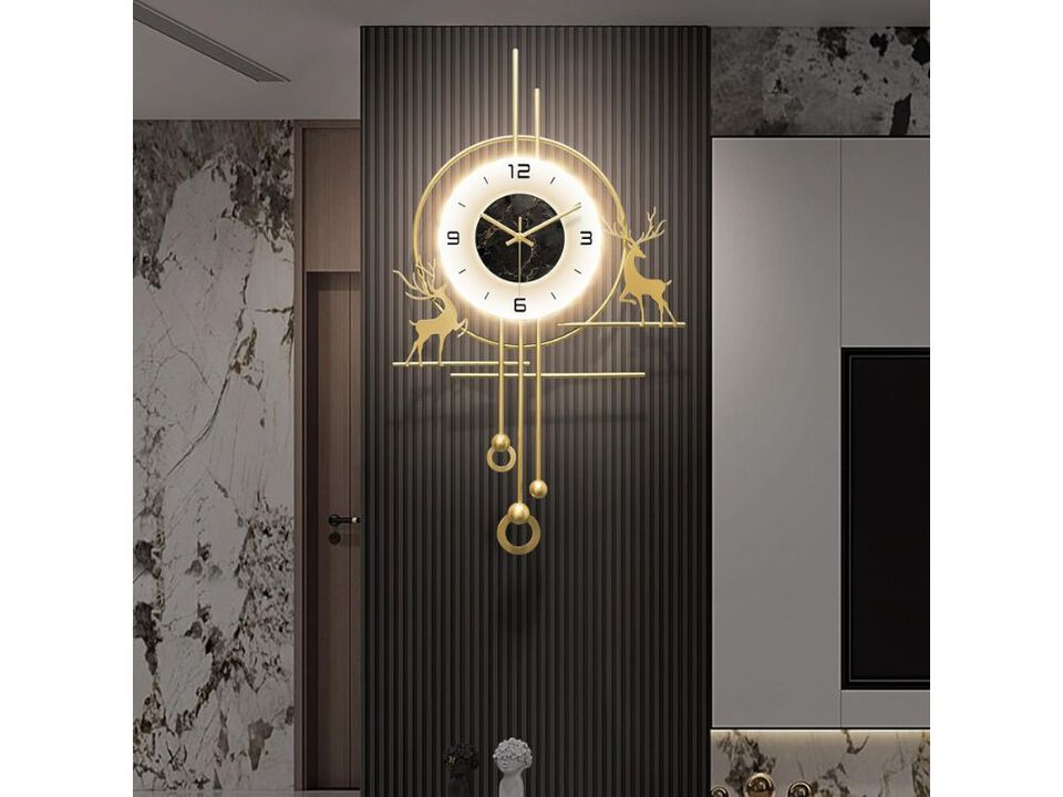 Large Gold Wall Clock - Decorative Silent Metal Clock with Light for Home & Office