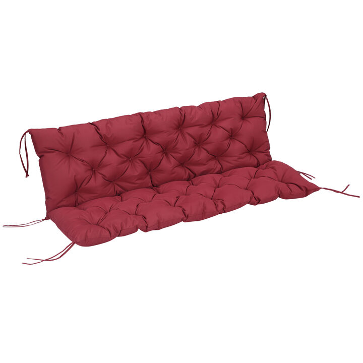 Outsunny Tufted Bench Cushions for Outdoor Furniture, 3-Seater Replacement for Swing Chair, Patio Sofa/Couch, Overstuffed, Includes Backrest, Wine Red