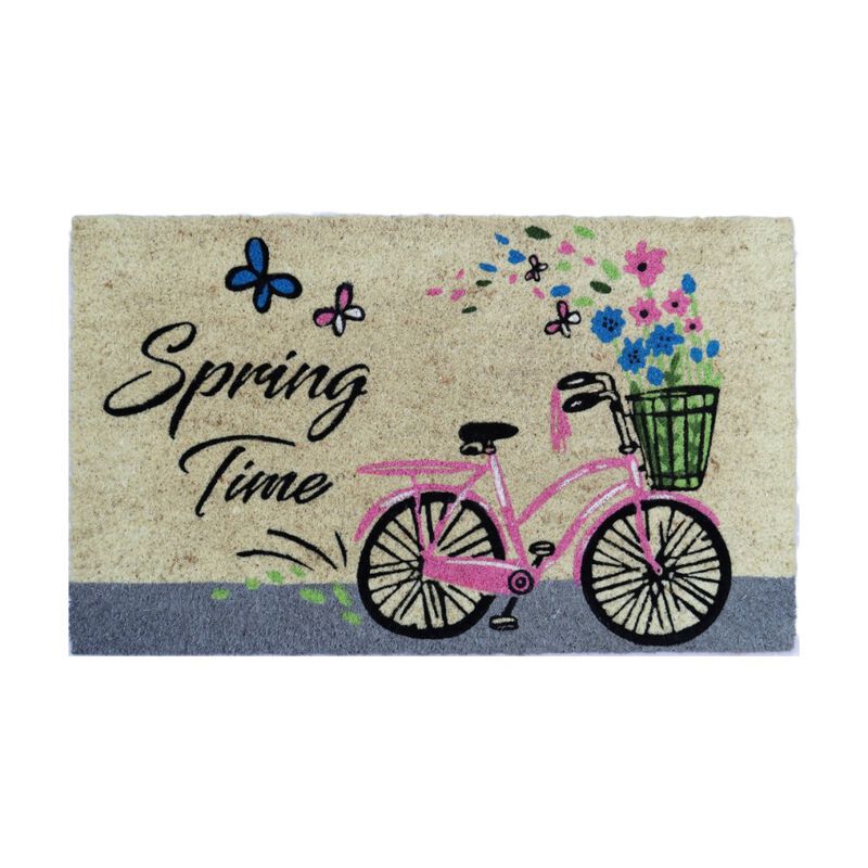 HomeRoots 18" X 30" Beige and Black Coir Bicycle Outdoor Spring Door Mat image number 0
