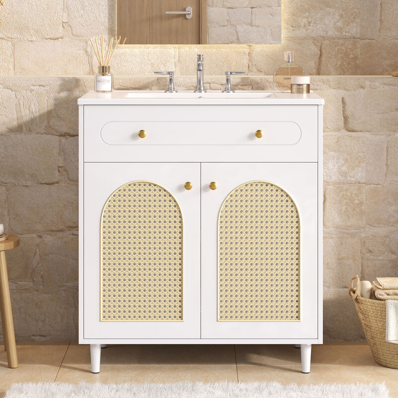 30" Bathroom Vanity with Sink, Storage Cabinet, Adjustable Shelf and Drawer image number 4