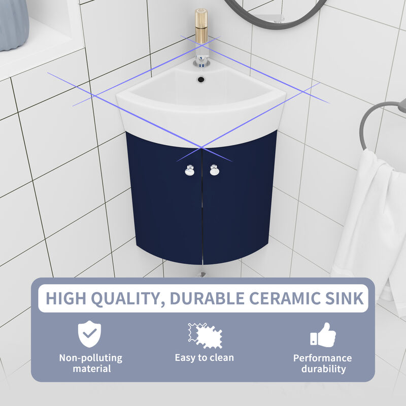 ELEMENT ACE Space Saving Corner Wall Mounted Vanity Cabinet with Integrated Ceramic Sink for Small Bathrooms image number 9