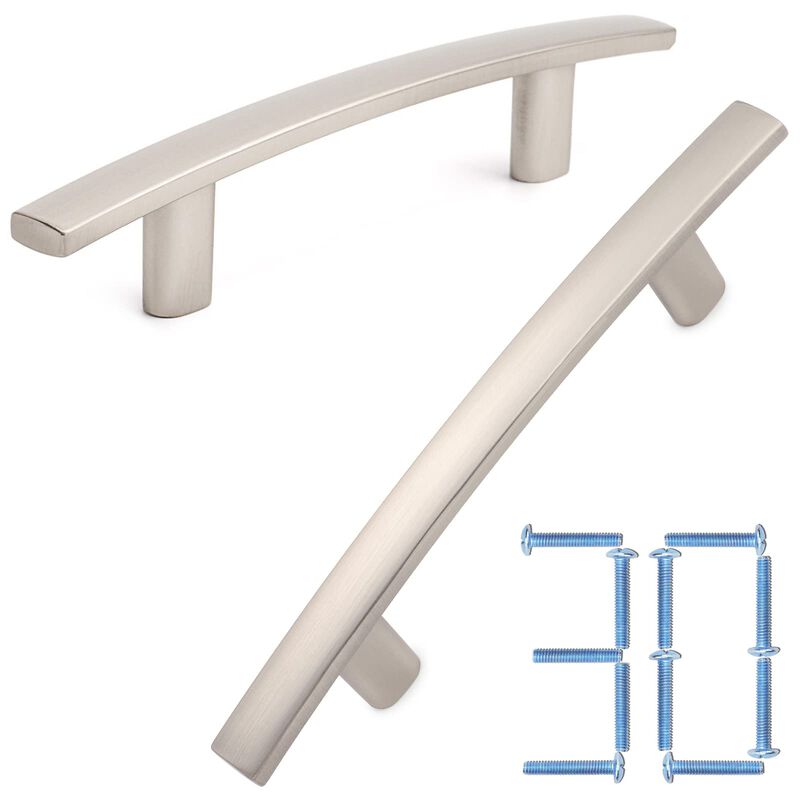 KOOFIZO 30-Pack Solid Curved Bar Cabinet Pull - Brushed Nickel Furniture Arch Handle, 3 Inch/76mm Screw Hole Center for Kitchen