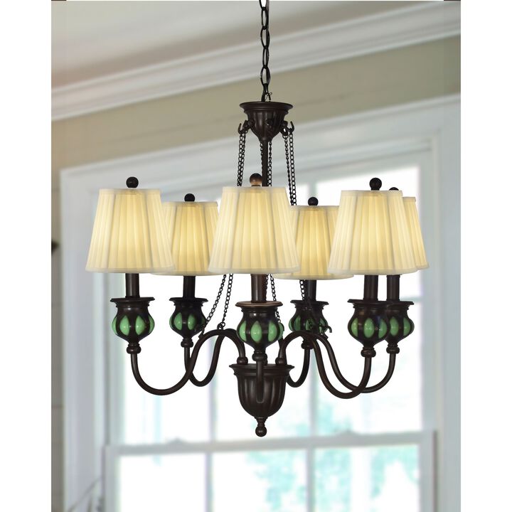 27" Green and Ivory Vintage Empire 6-Light Chandelier
