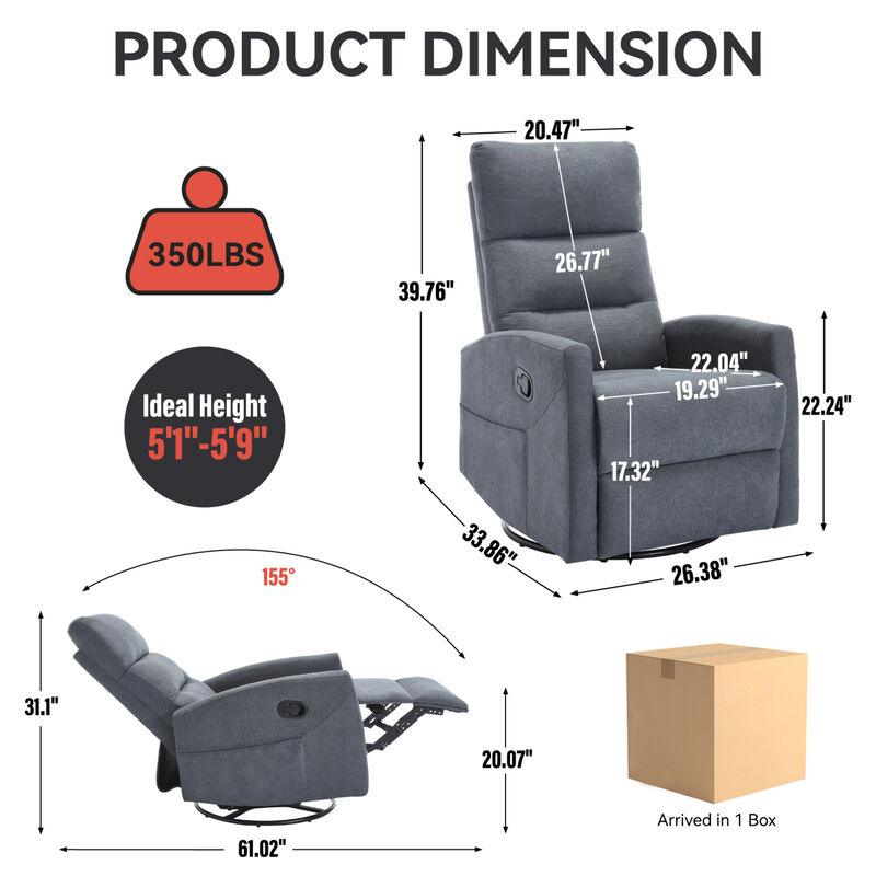 GOODSILO Manual Recliner Chair with Swivel and Rocking Function for Comfortable Living Room Seating image number 2