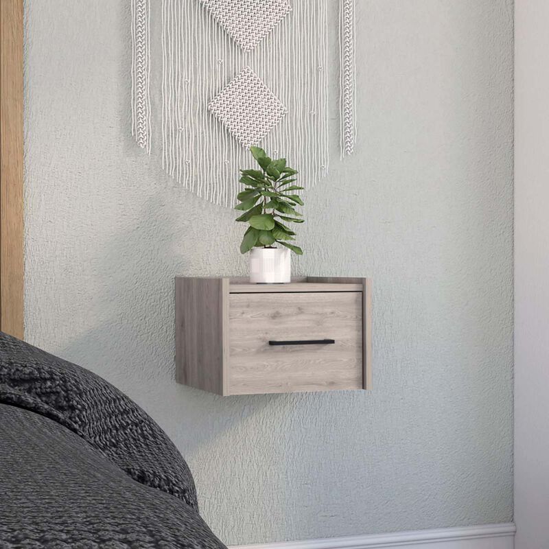 Boa Floating Nightstand, Wall Mounted Single Drawer Design with Handle Light Grey Bedroom