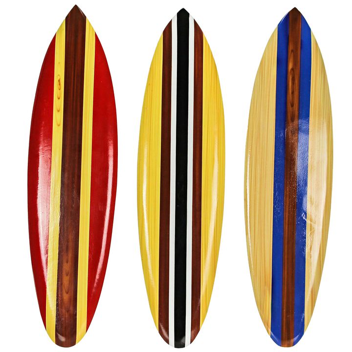 Set of 3 Wooden Striped Surfboard Wall Hangings 32 Inches Long