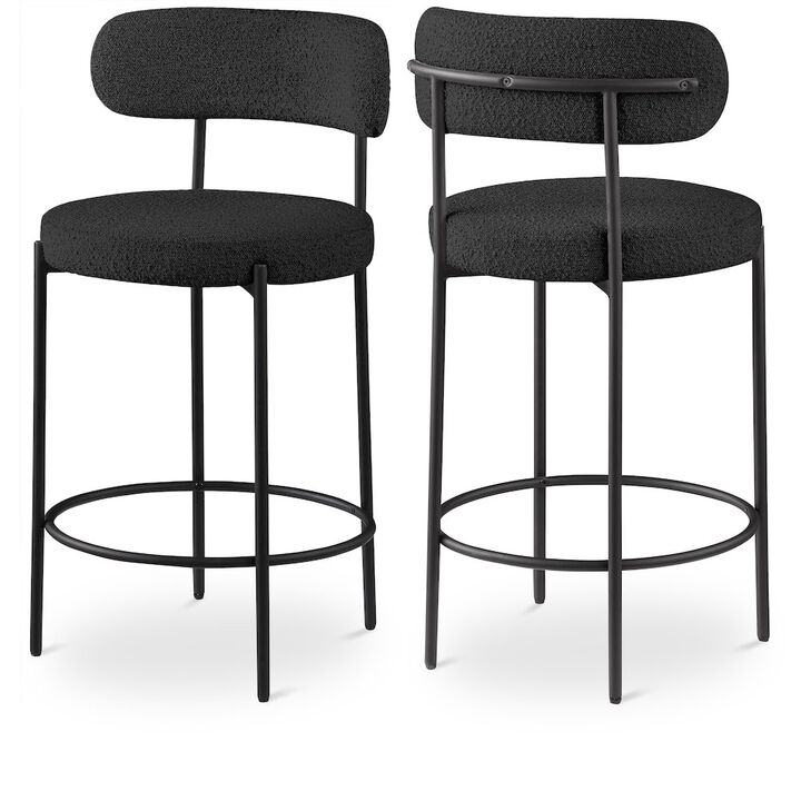 Meridian Furniture Beacon Black Boucle Fabric Stool, Set of 2