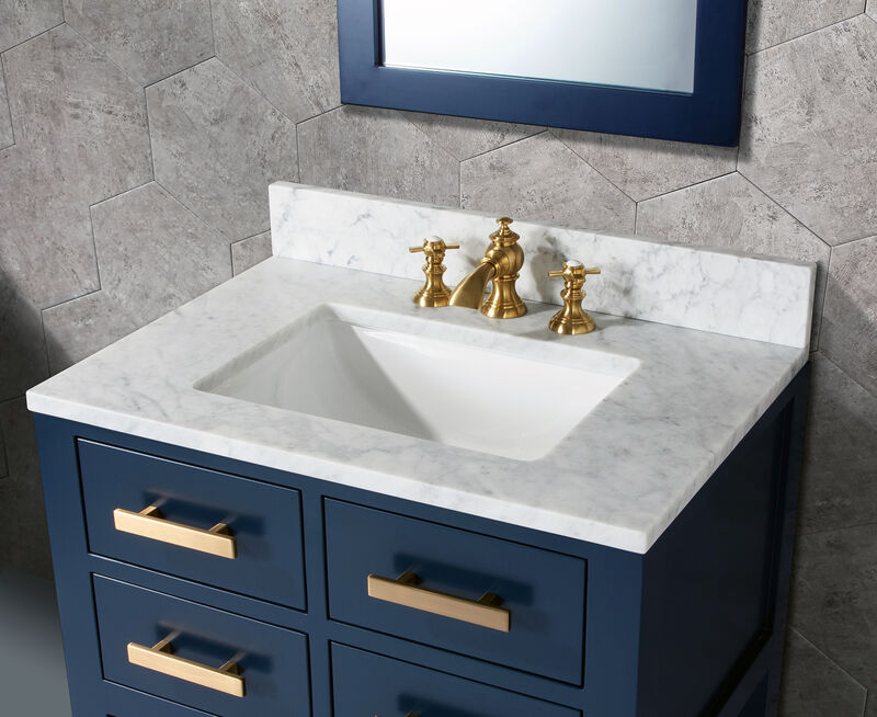 Madalyn 30 In. Single Sink Carrara White Marble Countertop Bath Vanity in Monarch Blue