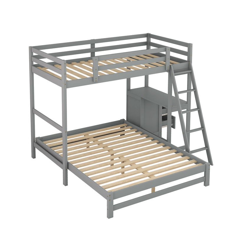 Whisen Morden Design Twin over Full Bunk Bed with Built-in Desk and Three Drawers image number 8