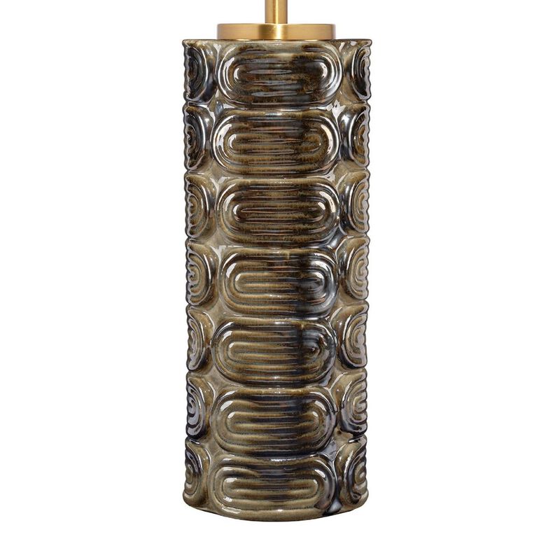 Wrix Accent Table Lamp, White Linen Shade, Ceramic Brown Base 29 Inch