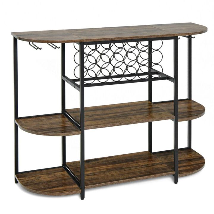 Hivago 47 Inches Wine Rack Table with Glass Holder and Storage Shelves