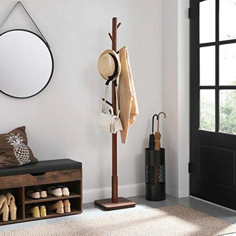Hivvago Adjustable Height Mid-Century Modern Style Coat Rack in Walnut Wood Finish