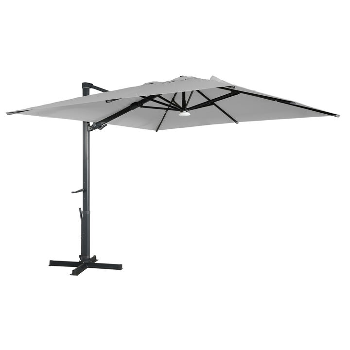 Cantilever Patio Umbrellas Large Outdoor Umbrella with Bluetooth LED Light Offset Market Table Umbrella 360° Rotation Patio Umbrella for Outdoor