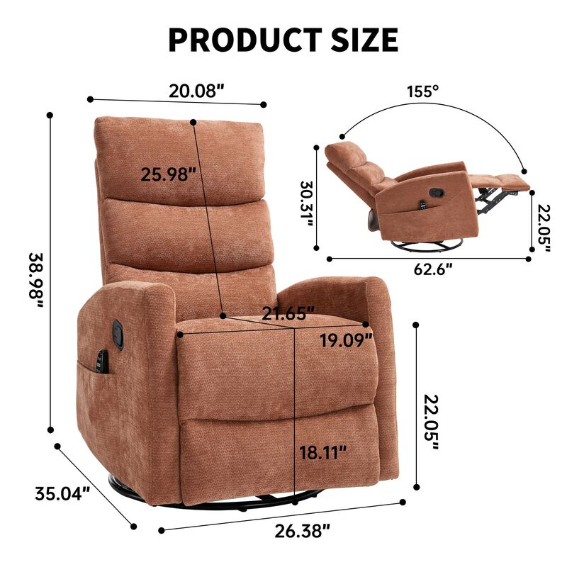 Faux Leather Manual Recliner Chair Swivel Rocker Recliner with Heat & Massage image number 2