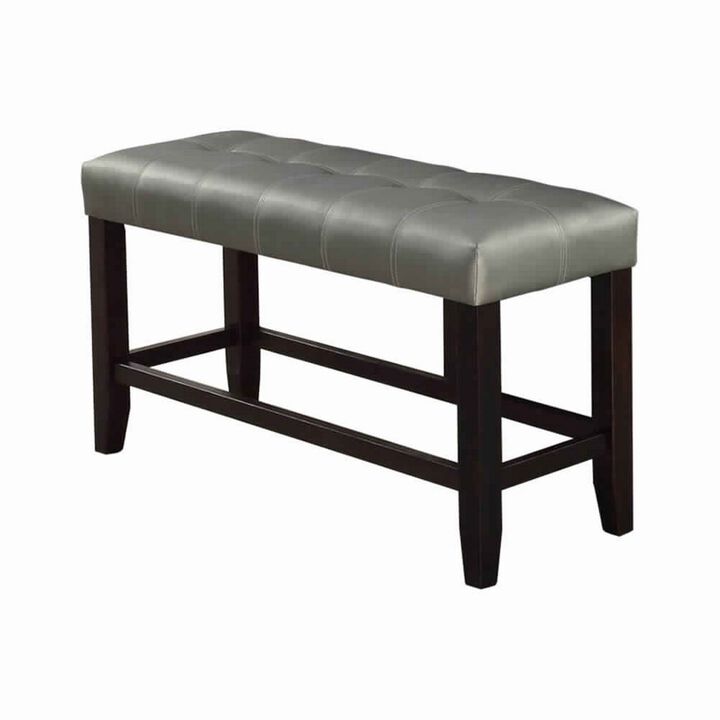 Tufted High Bench With Tapered Legs Silver and Brown-Benzara
