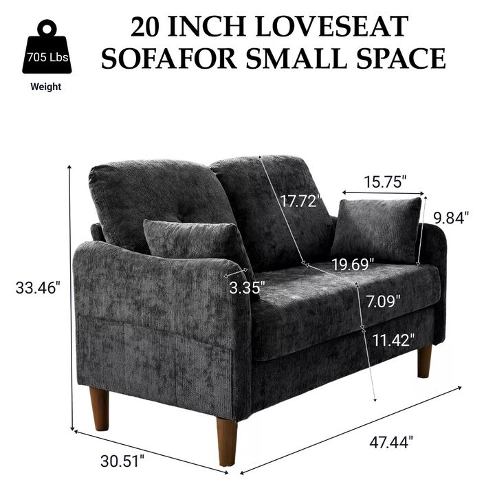 Vipbear 47" Chenille Loveseat Sofa, 2-Seater Small Couch with Deep Spring Seat, High Back Cushion