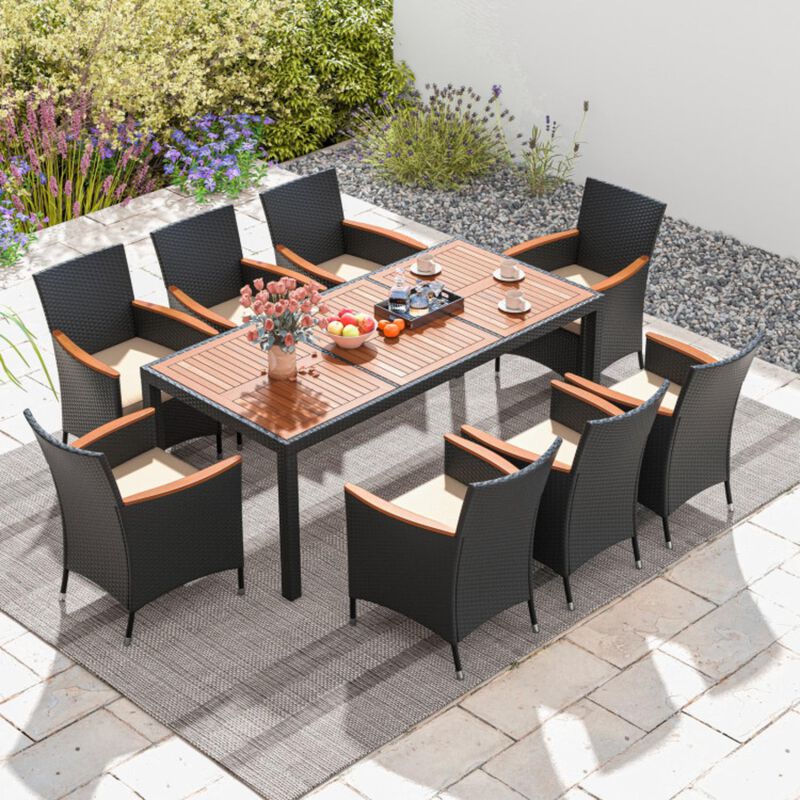 Hivvago 9 Pieces Outdoor Dining Set with Acacia Wood Tabletop for Garden