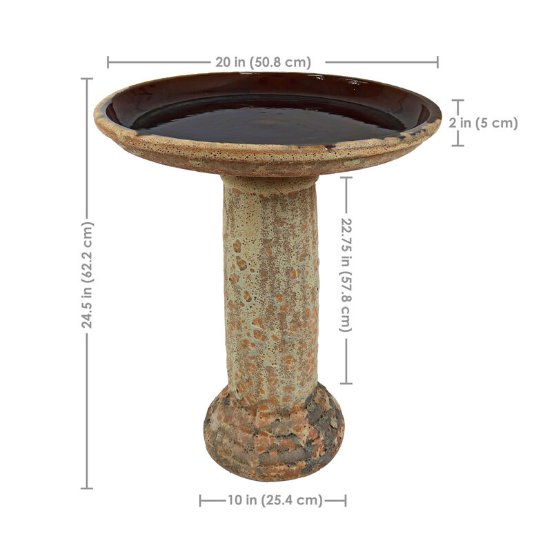 Sunnydaze Toulon 24.5” H Lava Finish Bird Bath - Brown Distressed Ceramic