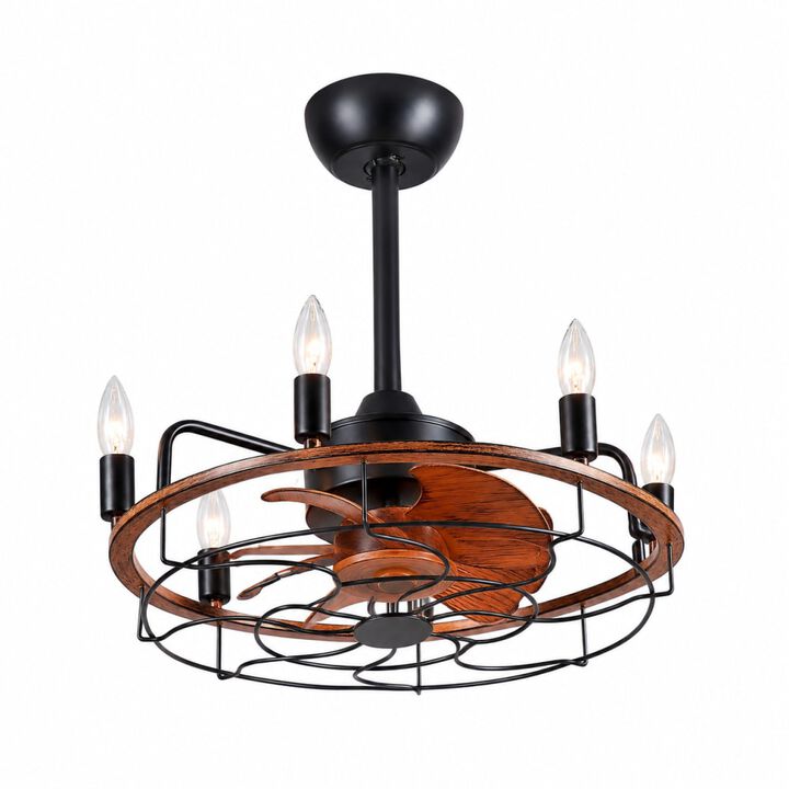 ELEMENT ACE Industrial Caged Fandelier Ceiling Fan with Lights, Remote Control, Reversible Motor, Adjustable Hanging Height