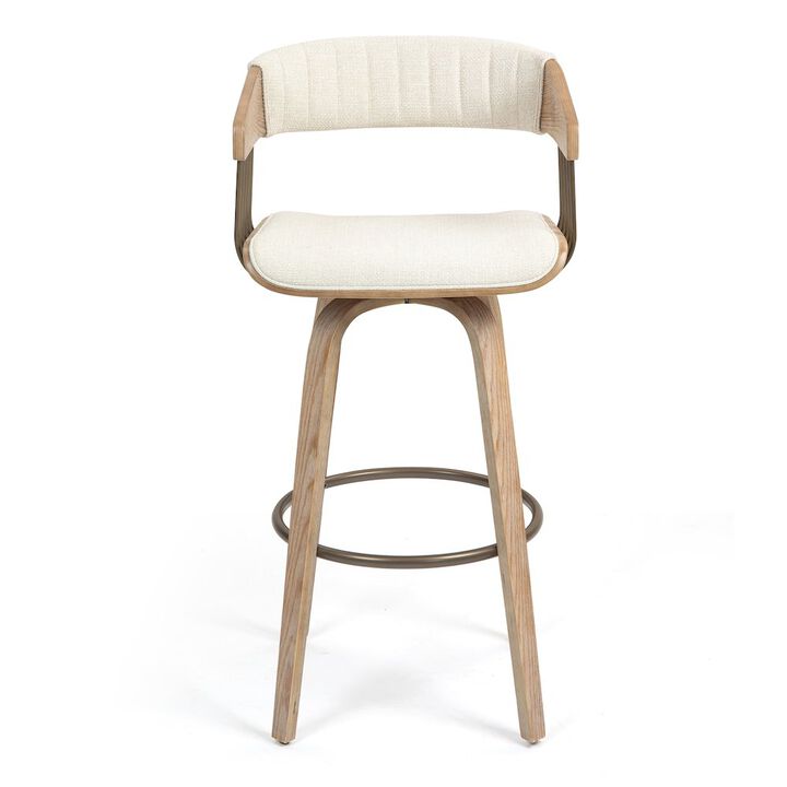 Glamour Home Berke Beige Upholstered Fabric Bar Stool with Natural Wood Legs