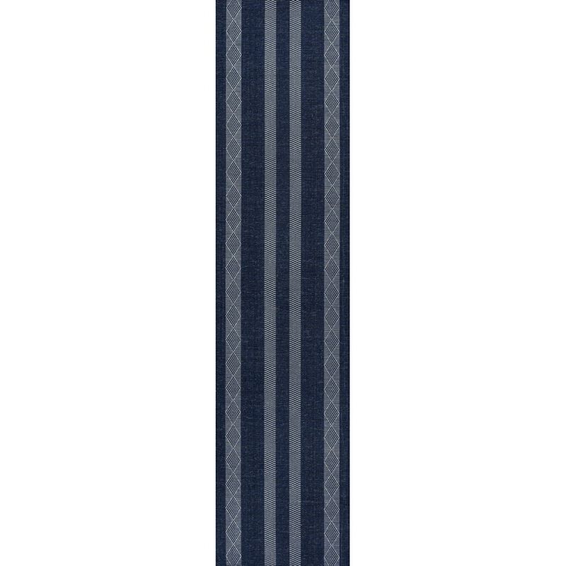 Nautisk Trellis Stripe Machine Washable Area Rug