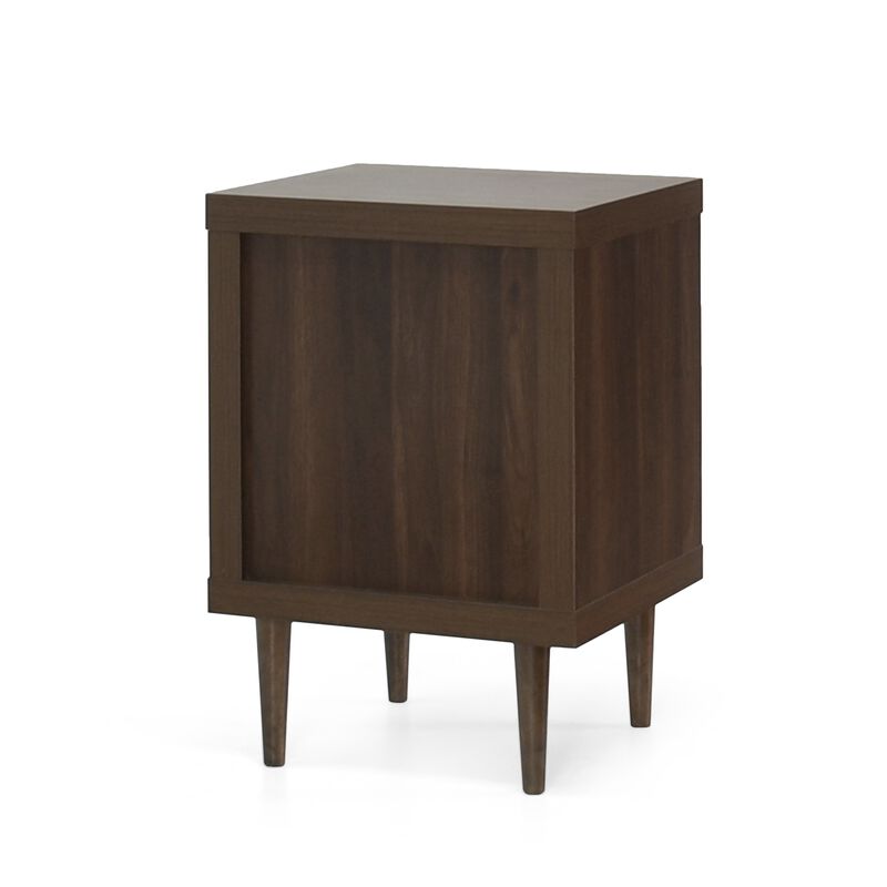 Minie Nightstand with 1 Drawer, Shelf, Modern White and Walnut Brown - Benzara