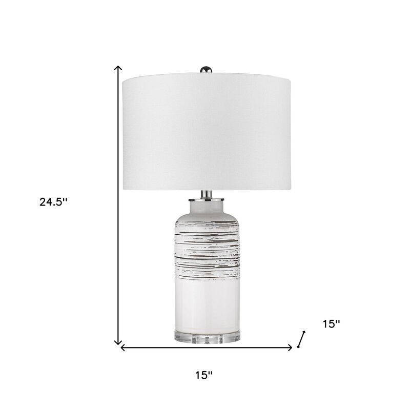 HomeRoots 25" Black and White Ceramic Column Lamp With White Drum Shade image number 5